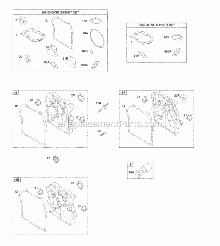 Crankcase CoverSump Gasket Set - Engine Gasket Set - Valve Diagram and Parts List for 093302-1115-B1  Briggs and Stratton Engine